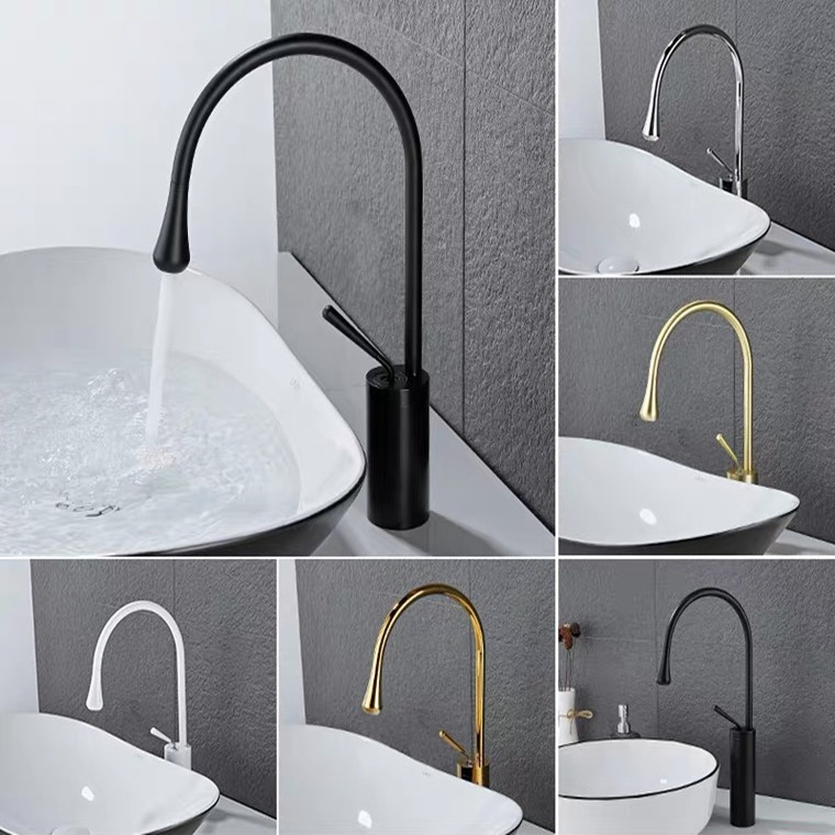 Nordic Minimalist Full Brass Terrace Basin Drop Noodle Basin Washbasin Hot And Cold Turning Baking Black Lacquered Gold Hot And Cold Water Taps