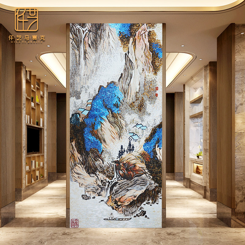 Mosaic background wall Chinese landscape painting clip art living room porch decorative mural decorative painting light luxury tile customization