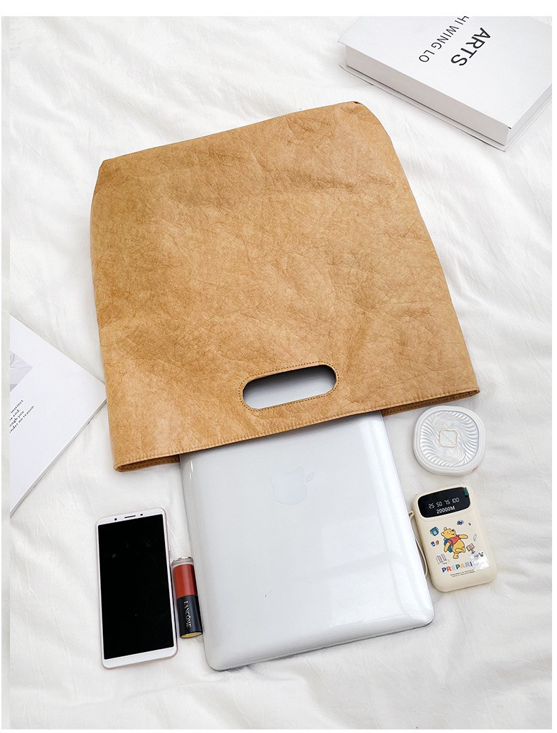 2024 Waterproof Tyvek Pleated Tote, Retro Solid Commuter Handbag for Laptop and Breakfast - Thumbnail 6