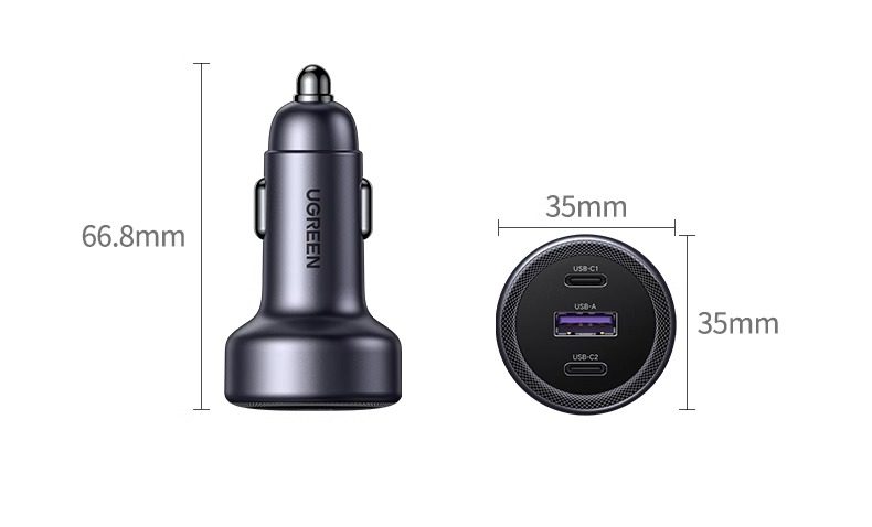 【中国直邮】 绿联 车充1个  (30W+30W+25W) 三口 USB+C+C 总输出30WMax 车载快速充电器