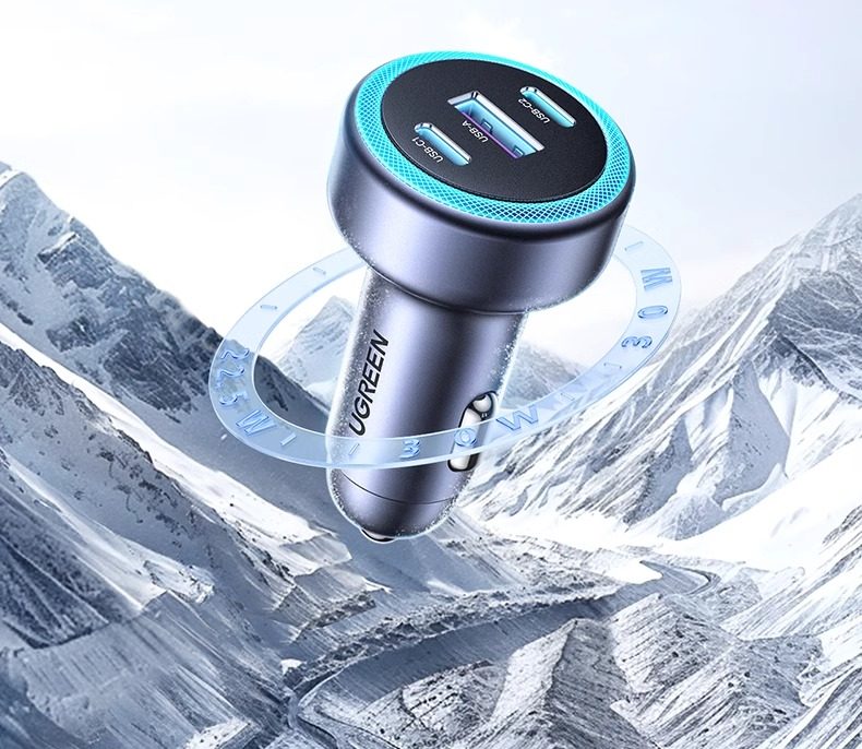【中国直邮】 绿联 车充1个  (30W+30W+25W) 三口 USB+C+C 总输出30WMax 车载快速充电器
