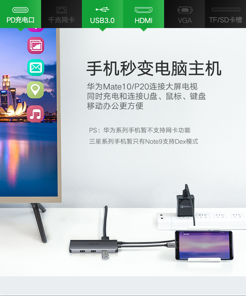 Xanh-linked Type-C trạm USB docking để mở rộng của Apple chuyển đổi MacBookPro matebook13 phụ kiện không khí kê Huawei phổ notebook VGA adapter hdmi Sét 3 - USB Aaccessories quạt xiaomi solove f5
