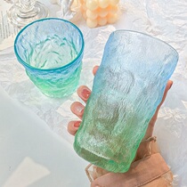 Mouthwash cup glass gradient Glacier pattern glass female summer ins Wind high value water Cup Net red Senior