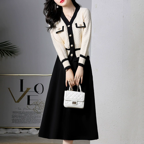 Осенний лонгслив, модный комплект, юбка, в стиле Шанель, в западном стиле, изысканный стиль