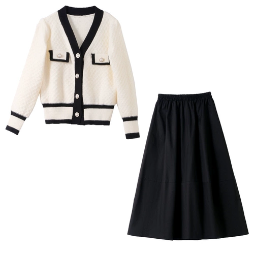 Осенний лонгслив, модный комплект, юбка, в стиле Шанель, в западном стиле, изысканный стиль