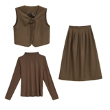 Осенний жилет, весеннее осеннее платье, ретро лонгслив для отдыха, комплект, в западном стиле, 3 предмета