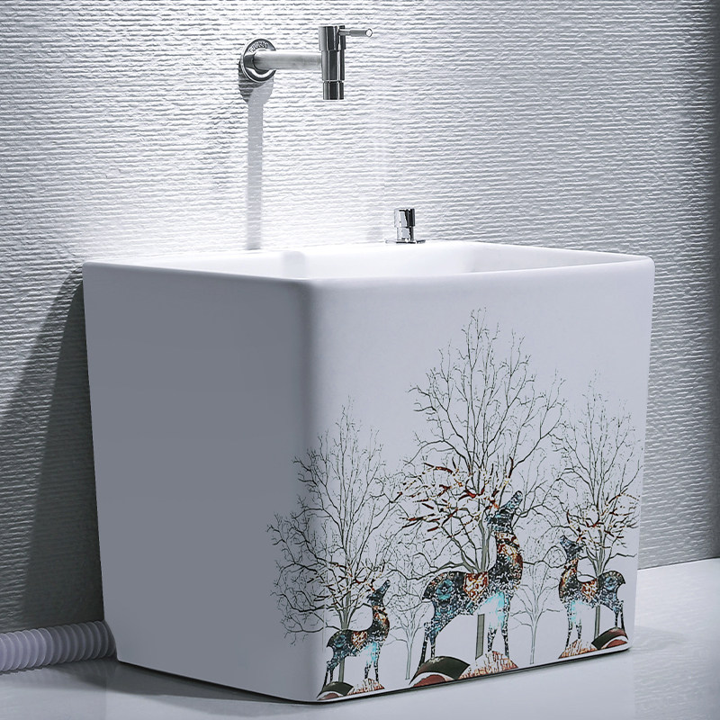 Nordic Large Wash Tools Pool Household Balcony Toilet Ceramic Tools Basin Touch Faucet Hole