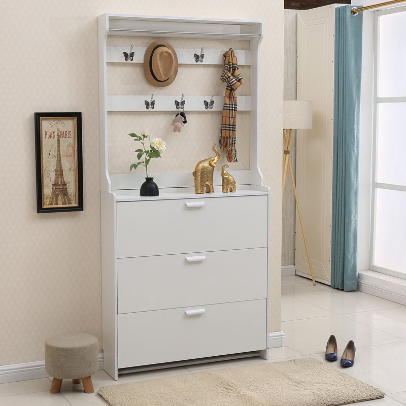 Shoe cabinet door home ultra-thin tipper with coat rack large capacity storage space saving white entrance hall entrance shoe rack