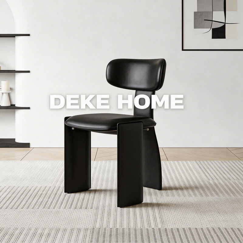 Deke Italian Minimalist Style Dining Chair for Home Use, Black Leather Soft Backrest Chair, Modern Simple Designer Chair