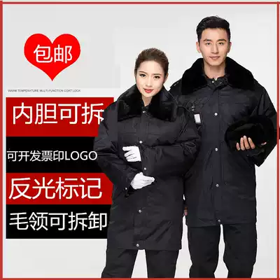 Security coat men's thick winter clothes cotton clothes medium long reflective coat winter clothes multi-function work clothes printing