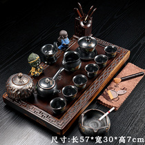 Zhibai ebony wood set tea set household ceramic teapot simple kung fu tea set tea tray
