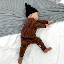 Boy Sleepwear Long Sleeve Long Pants Baby Home Conserved Little Baby Spring Autumn Pure Cotton Striped Underwear Autumn Clothes Autumn Pants Suit