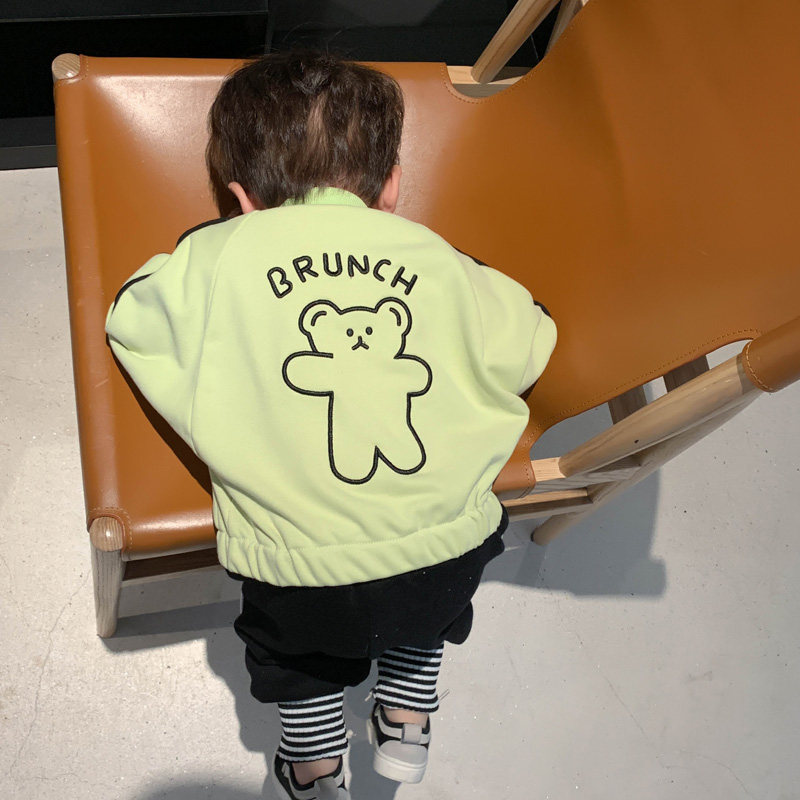 Children's baseball uniform boys spring wear bear embroidery loose cotton kindergarten 2022 new baby baby jacket