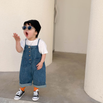 2021 new summer dress Korean version male and female baby 80-120 yard loose broadlegged children harness jeans back with pants