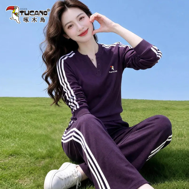 Woodpecker Casual Sports Suit for Women 2026 Spring and Autumn New Stylish Age-Reducing Fashion Sweatshirt Wide-Leg Pants Two-Piece Set Woodpecker Casual Sports Suit for Women 2026 Spring and Autumn New Stylish Age-Reducing Fashion Sweatshirt Wide-Leg Pants Two-Piece Set