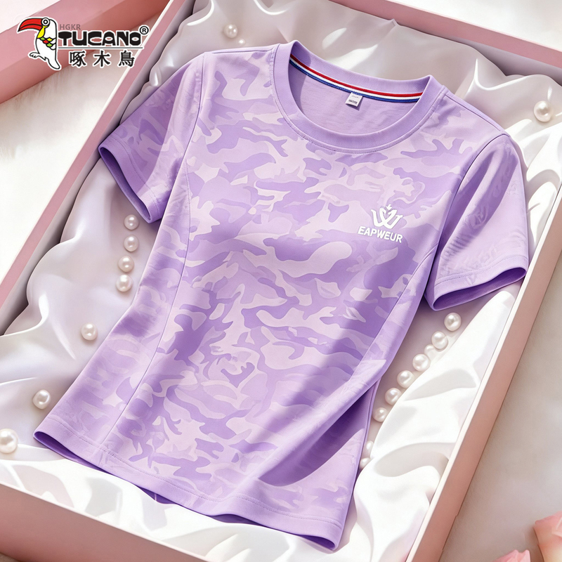 Woodpecker Ice Silk Quick-Drying Short-Sleeve T-Shirt for Women, Summer 2026 New Style, Loose and Breathable, Regular Shoulder, Round Neck, Women's Top t Woodpecker Ice Silk Quick-Drying Short-Sleeve T-Shirt for Women, Summer 2026 New Style, Loose and Breathable, Regular Shoulder, Round Neck, Women's Top t