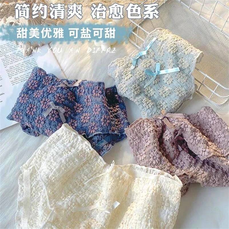 Day Style Bubble Girl Pants Bow Tie Sexy Lace Lace Lace Without Mark Pure Cotton Stall Bacteriostatic Mid-Waist Triangle Pants Woman