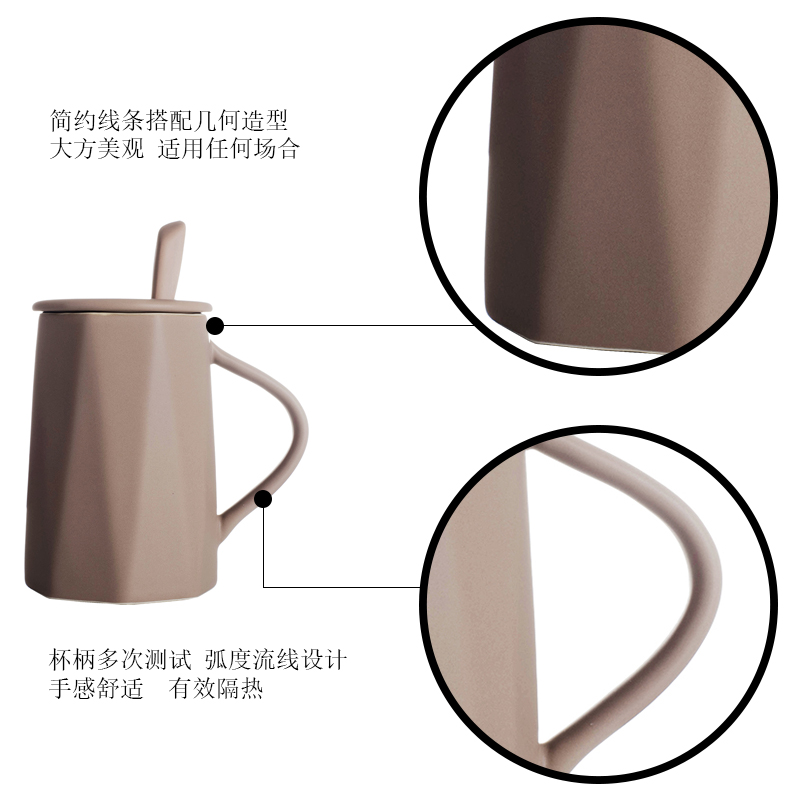 Creative Nordic ins water glass ceramic coffee cup move couples household tide mark cup with cover teaspoons of men and women