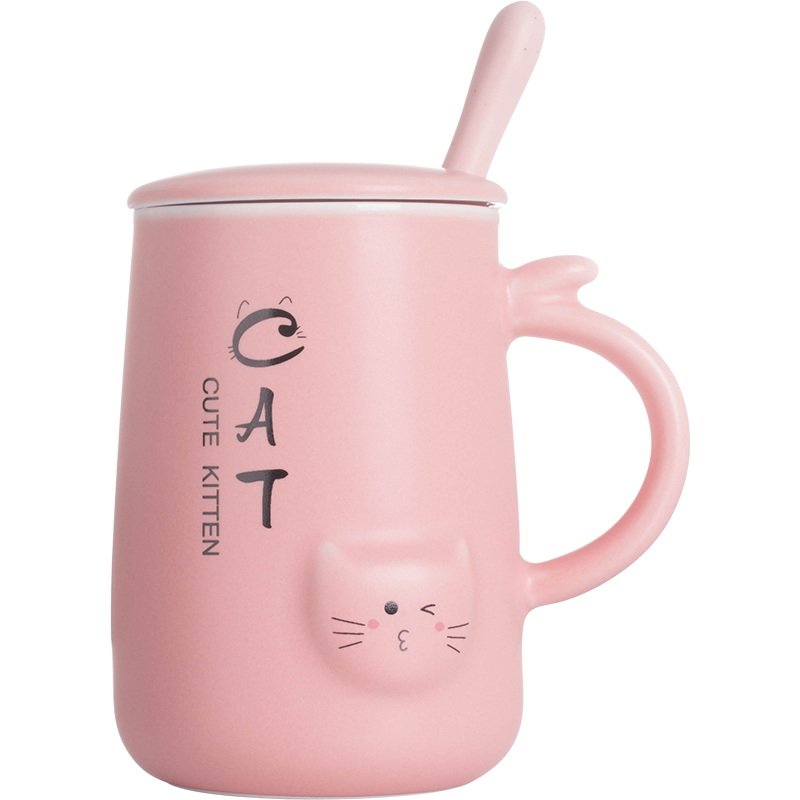 Creative move tide female mark cup with cover spoon, couples with express the cat water cup home ceramic coffee cup