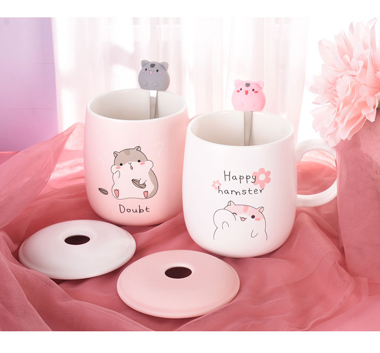 Hamster mark cup with cover teaspoons of creative move trend household super cup of lovely girl breakfast ceramic cup