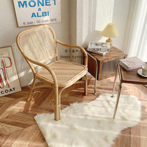 Ancient small fish ins rattan single chair tea table combination retro hostel creative dining chair handmade real rattan simple rattan chair