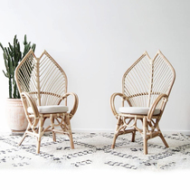 Ancient small fish vintage rattan chair ins Moroccan chair home stay single leisure chair rattan woven designer rattan chair
