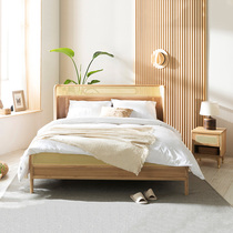 Japanese-style rattan bed B&B hotel solid wood bed ash wood 1 81 5 master bedroom double bed retro light luxury small apartment