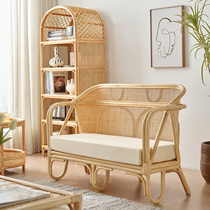 Japanese-style real rattan sofa combination small apartment living room leisure furniture B&B balcony rattan chair coffee table three-piece set