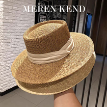 Meren Kend ins hand-woven wide-brimmed flat-brim celebrity hat sunshade sun protection vacation beach straw hat summer