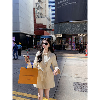 鱼兔子的兔子 翻领亮钻双排扣风衣外套女2025新款爆款巨好看风衣