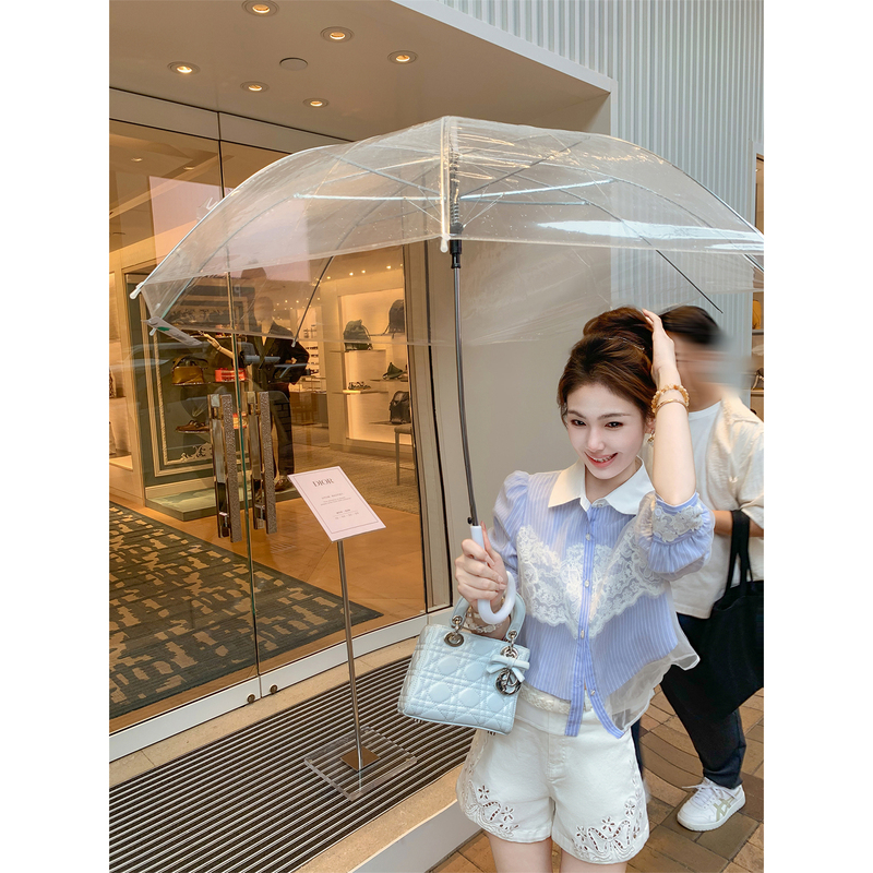 Fish Rabbit French-Style Blue and White Striped Lace Shirt for Women, 2026 Autumn New Design, Long-Sleeved Elegant Blouse