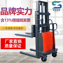 Sajay semi-electric pile high car 1 5 ton semi-automatic hydraulic lifting forklift push electric lift pallet raising car