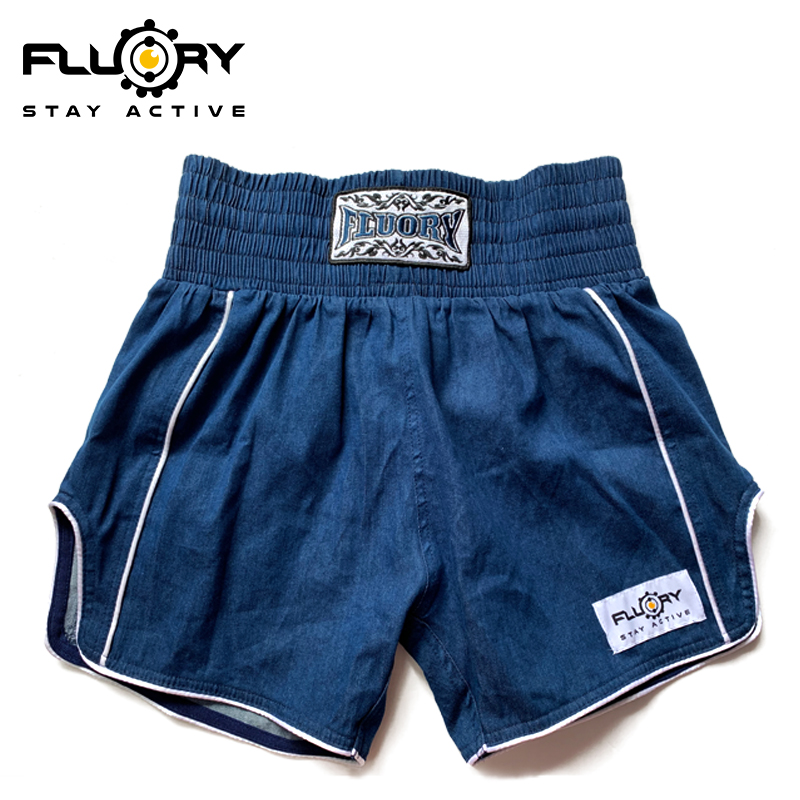 FLUORY fire baseball boxing shorts Muay Thai training clothes fighting pants denim sanda pants for men and women