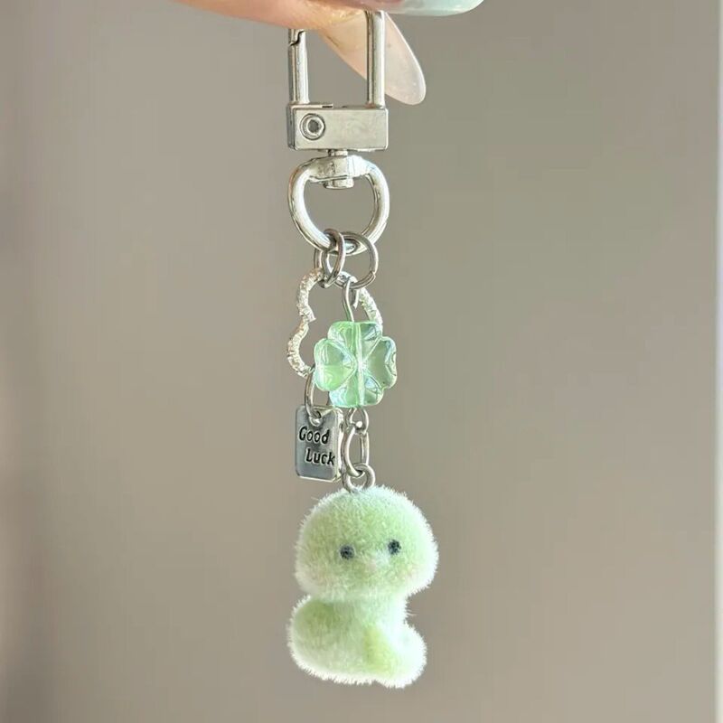 【Zodiac Snake】Four-Leaf Clover Flocked Small Green Snake Zodiac Snake Phone Charm Cd Charm Keychain Cute Pet Gift