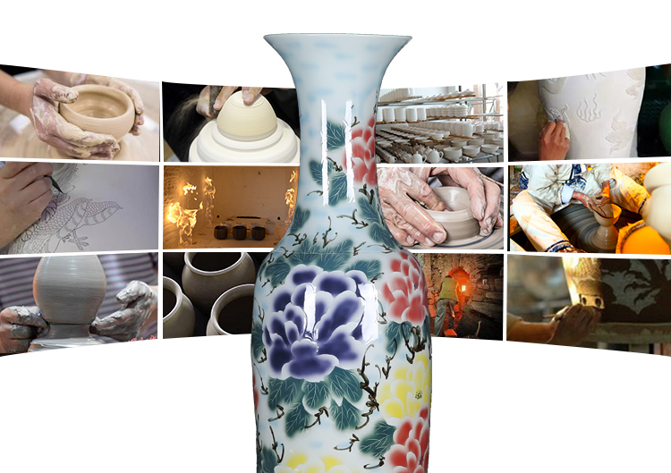 Thousands of flame jingdezhen ceramics of large vase hand carved the riches and honor peony flowers home furnishing articles in the living room