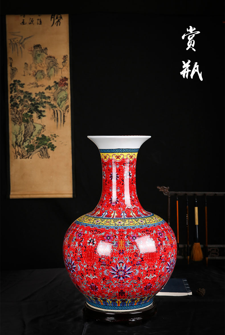 Jingdezhen ceramics, vases, flower is red bottom landing was 1 bottle traditional Chinese sitting room adornment is placed more money