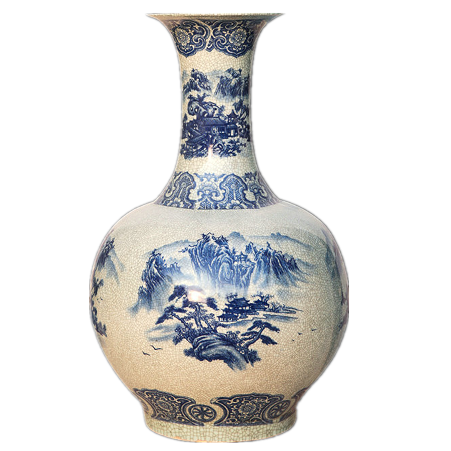 Jingdezhen ceramics ground crack open the slice glaze porcelain vase large bottles of landscape figure Chinese style living room decoration