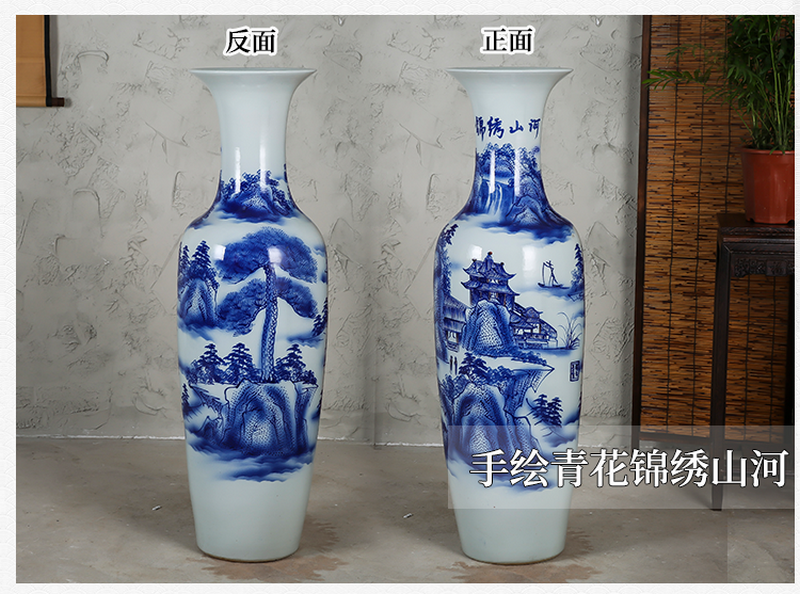 Jingdezhen ceramics of large blue and white porcelain vase hotel opening modern Chinese flower arrangement sitting room adornment is placed