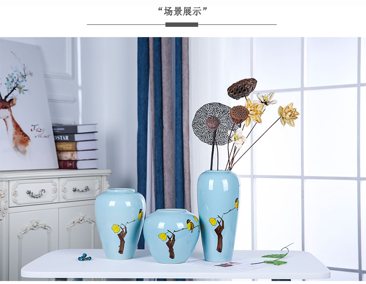 Jingdezhen ceramics vase desktop sitting room, the study of modern Chinese style is contracted fashion three - piece furnishing articles and flowers and birds