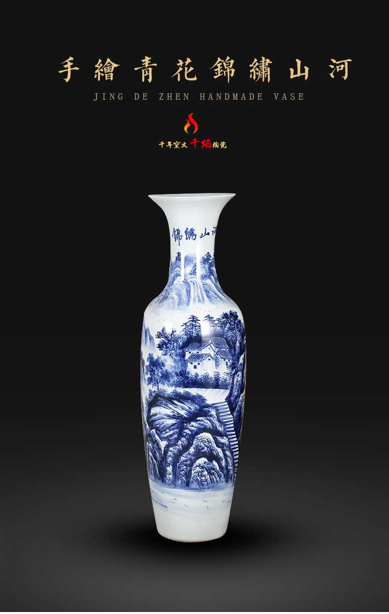 Blue and white porcelain of jingdezhen ceramics vase of large sitting room the opened flower arranging hotel furnishing articles hand - made bright future