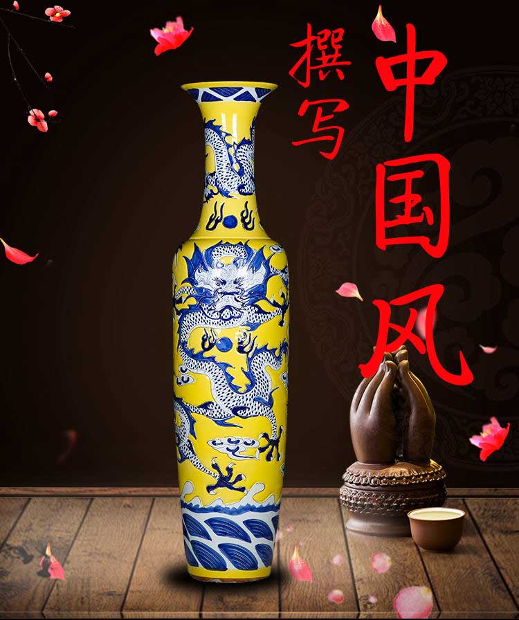 Jingdezhen ceramics of large vases, antique hand - made yellow dragon sitting room place hotel decoration decoration for the opening