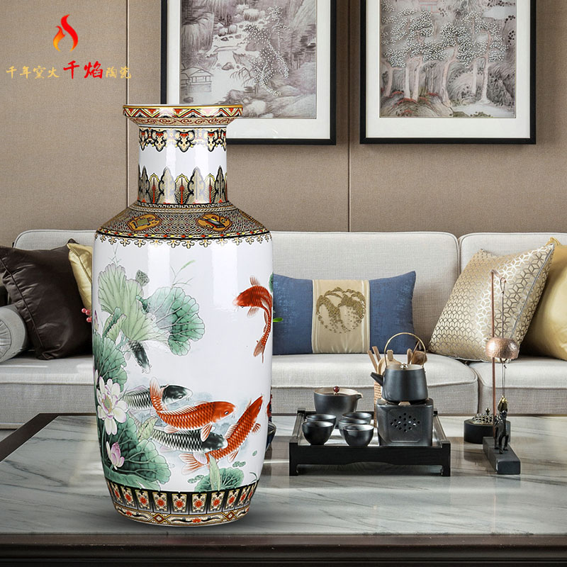 Jingdezhen ceramics vase lotus landing fish well - off admiralty bottles of Chinese style living room decoration decoration flower arrangement