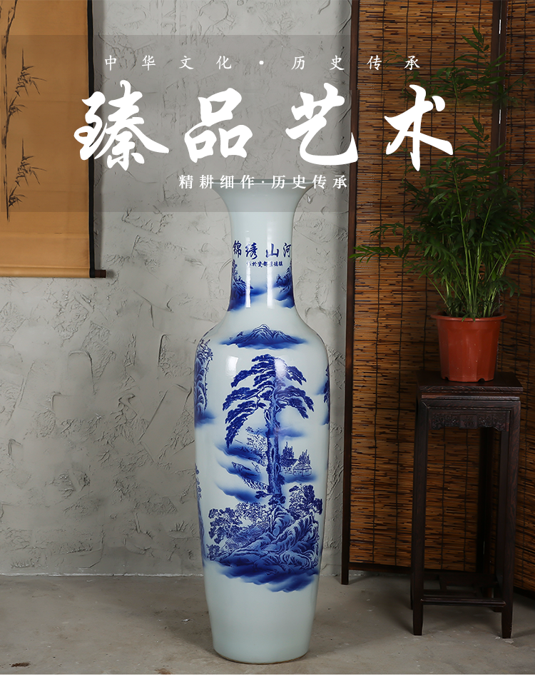 Jingdezhen ceramics landing large blue and white porcelain vase color ink splendid sunvo sitting room adornment is placed flower arrangement