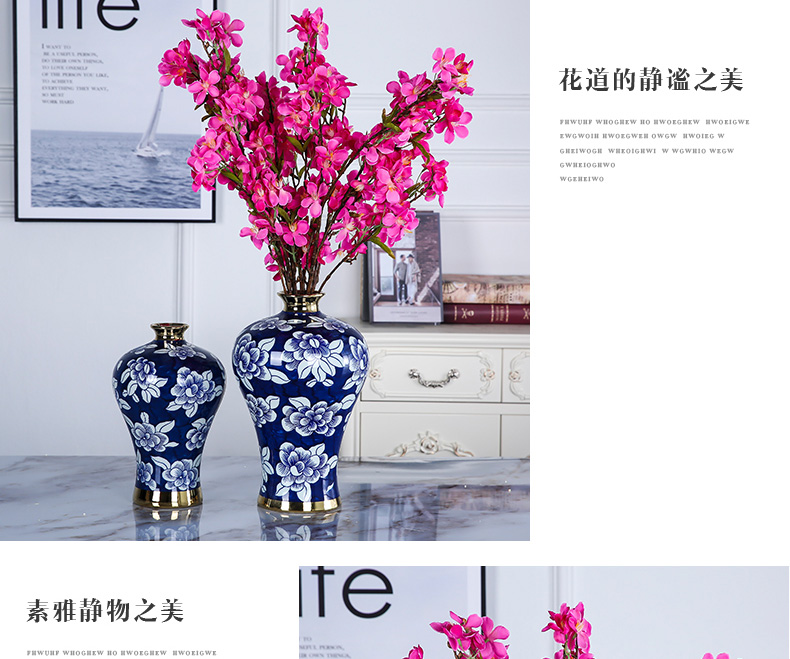 Mesa of jingdezhen ceramic vase light key-2 luxury furnishing articles sitting room adornment ornament blue and white peony flower arranging hand - made mei bottles