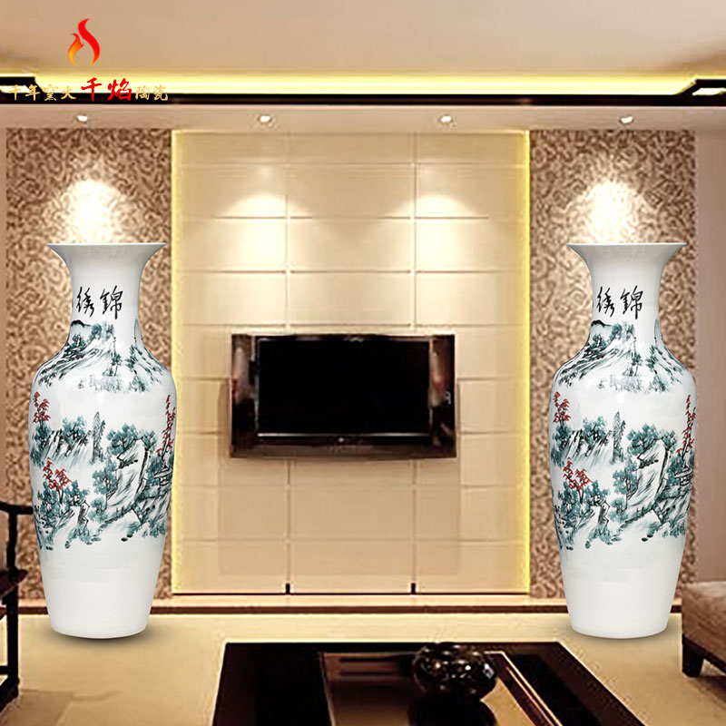 Jingdezhen ceramic sitting room of large blue and white porcelain vase hand - made furnishing articles pinus taiwanensis cloud flower arranging hotel arts and crafts
