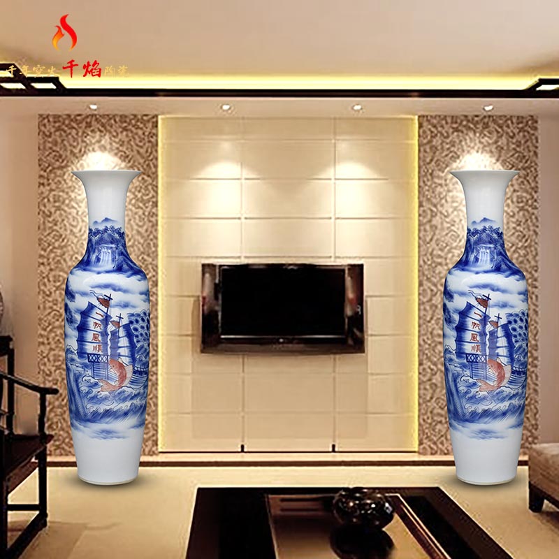 Blue and white porcelain of jingdezhen ceramics smooth landing big vases, flower arrangement sitting room adornment hotel opening furnishing articles