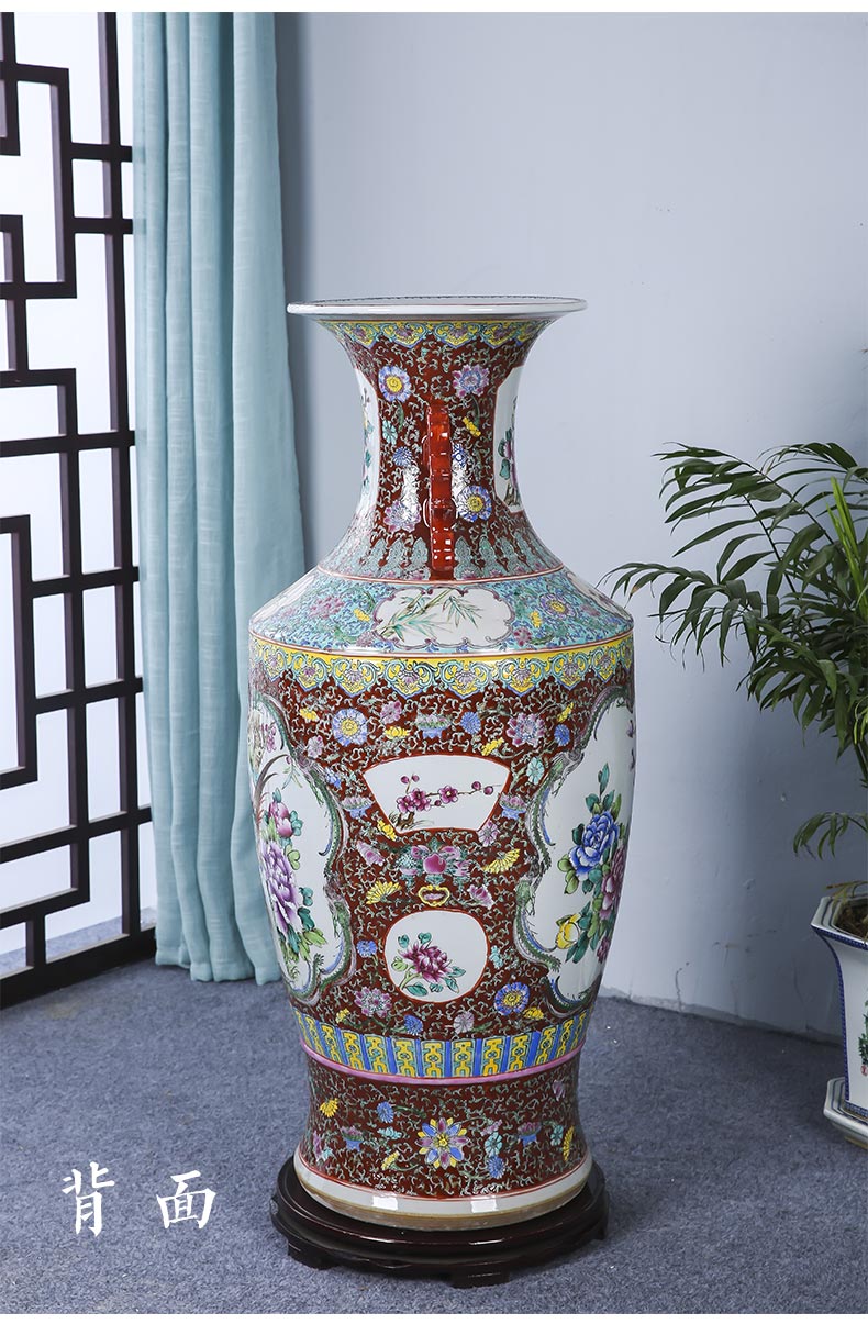 Jingdezhen ceramics landing a large vase ears archaize pastel hand - made peony golden pheasant living room hotel furnishing articles