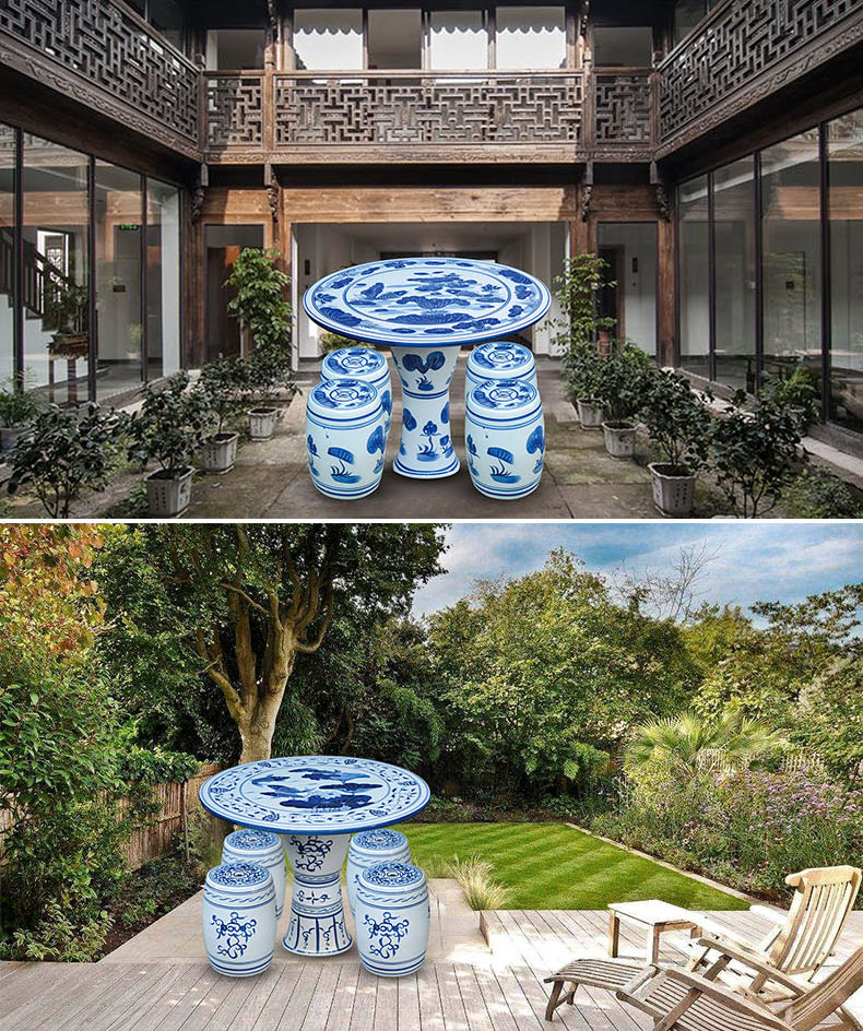 Jingdezhen ceramic table who suit roundtable is hand - made is suing courtyard garden chairs and tables of blue and white porcelain lotus fish