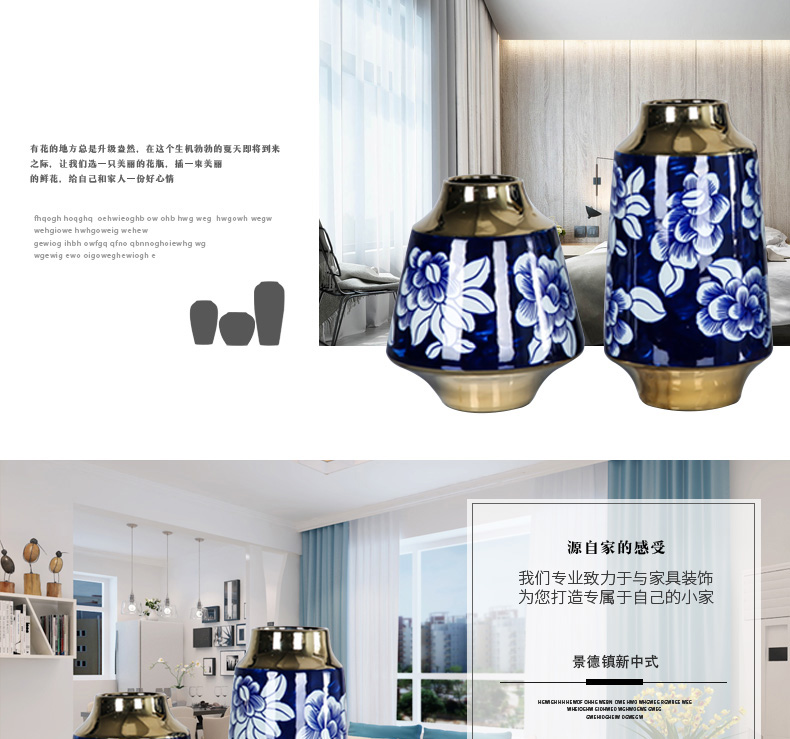 Mesa of jingdezhen ceramic vases, light blue and white peony key-2 luxury furnishing articles of dry flower arrangement sitting room adornment ornament European style