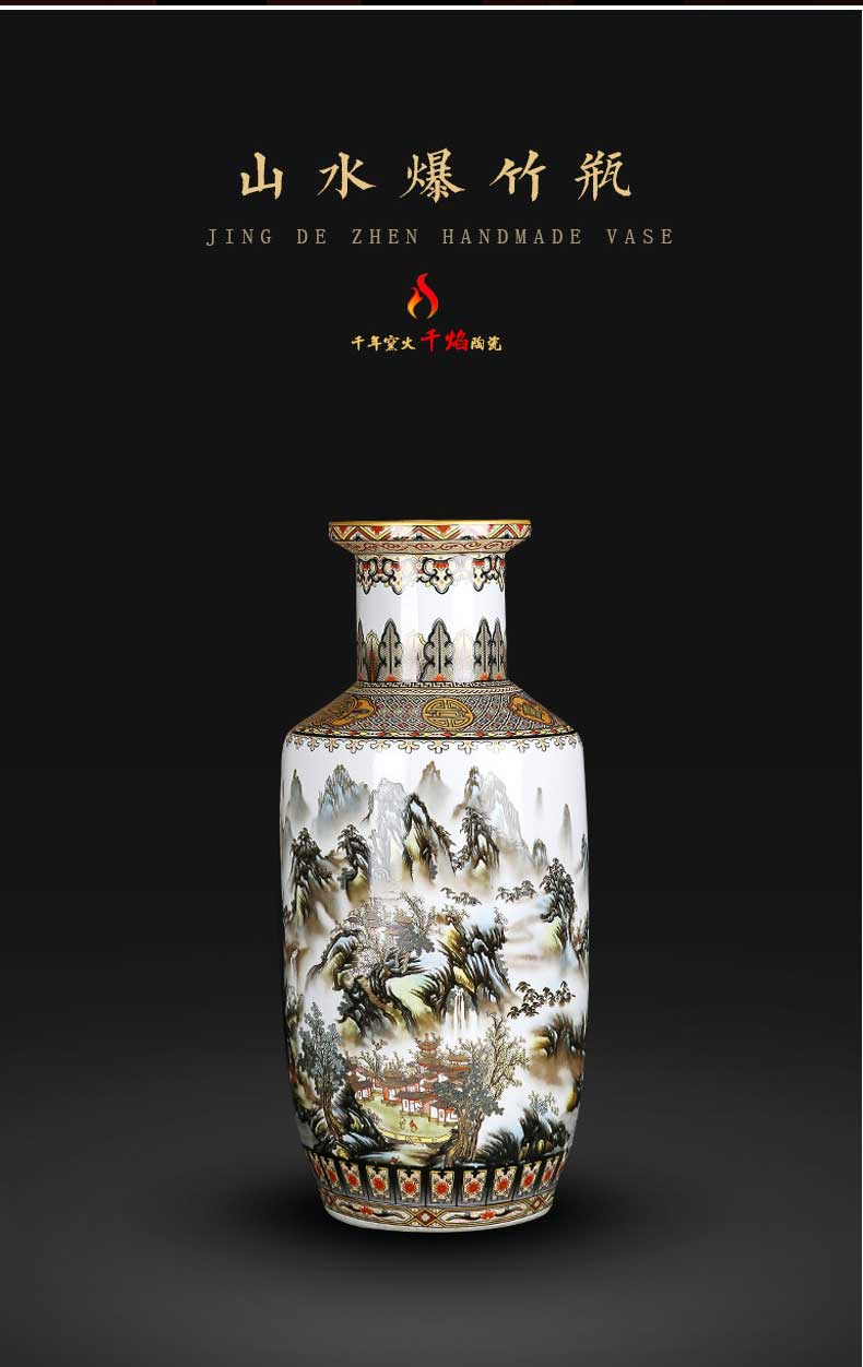 Jingdezhen ceramics large vases, flower arranging Chinese style living room home rich ancient frame furnishing articles hand - made scenery figure firecrackers bottle